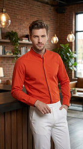 Men’s Mandarin Collar Dress Shirt, Collarless Nehru Preacher Style Multi-Color Shirt
