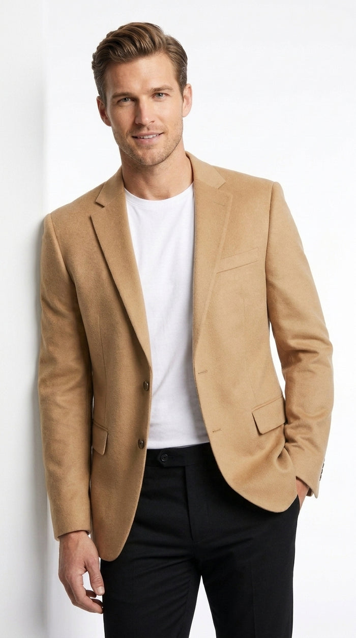 Men’s Camel Hair 2 Button Sport Coat, Classic Vent Blazer for Business and Casual Wear