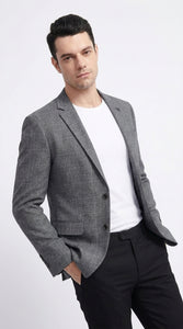 Tazio Men’s Charcoal Grey Plaid Sport Coat, 2 Button Windowpane Dress Blazer