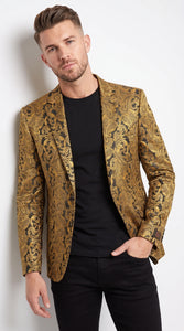 Men’s Gold Dinner Blazer, Baroque Paisley Formal Party Sport Coat