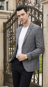 Tazio Men’s Charcoal Grey Plaid Sport Coat, 2 Button Windowpane Dress Blazer