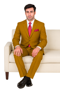 Mens 3 Button Classic Fit Poplin Suit in Tan