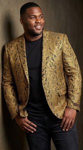 Men’s Gold Dinner Blazer, Baroque Paisley Formal Party Sport Coat