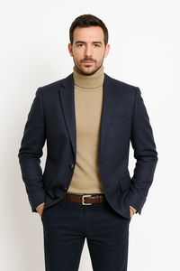 Mens Two Button Navy Cashmere Jacket with Notch Lapel