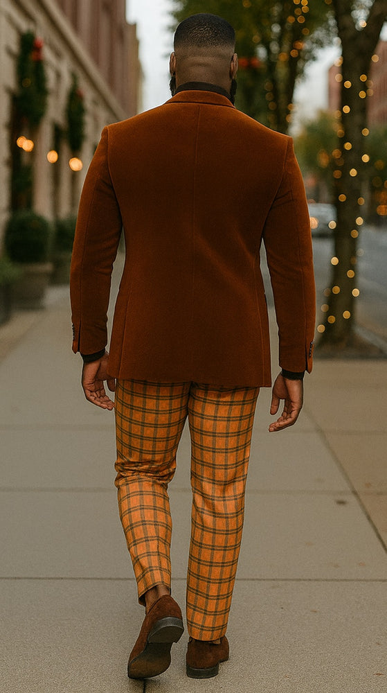 EJ Samuel | Modern Fit Velvet Blazer | Rust Light Brown Copper Color | 2-Button | Mens