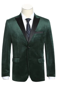 Green Prom Tuxedo Suit - Green Wedding Suit - Mens Two Button Peak Lapel Velvet Prom Tuxedo Blazer