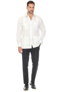 Men's White 100% Linen Four-Pocket Guayabera Shirt – Long Sleeve