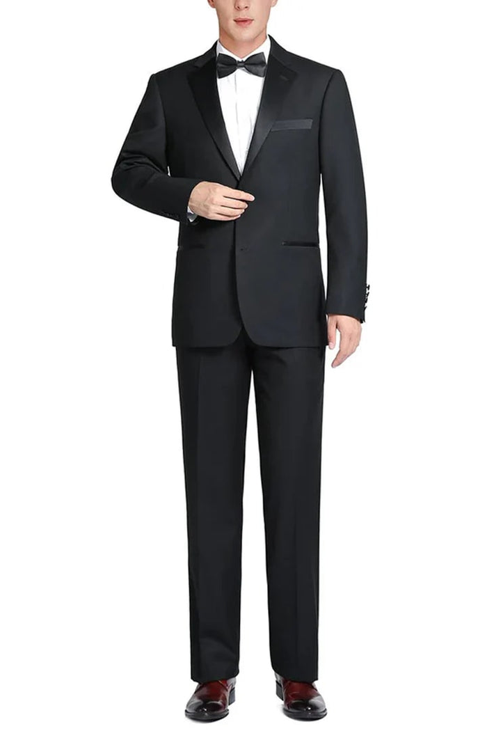 Black Prom Tuxedo Suit - Black Wedding Suit - Mens Traditional Two Button Classic Fit Notch Tuxedo In Black