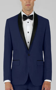 Mens Navy Shawl Lapel Suit Flat Front Pant Single Breased Slim Fit