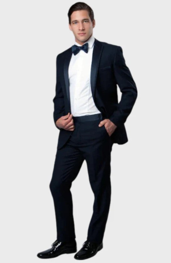 Big and Tall Tuxedo - Slim Fit Navy 1 Button Peak Lapel Tuxedo