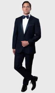 Big and Tall Tuxedo - Slim Fit Navy 1 Button Peak Lapel Tuxedo