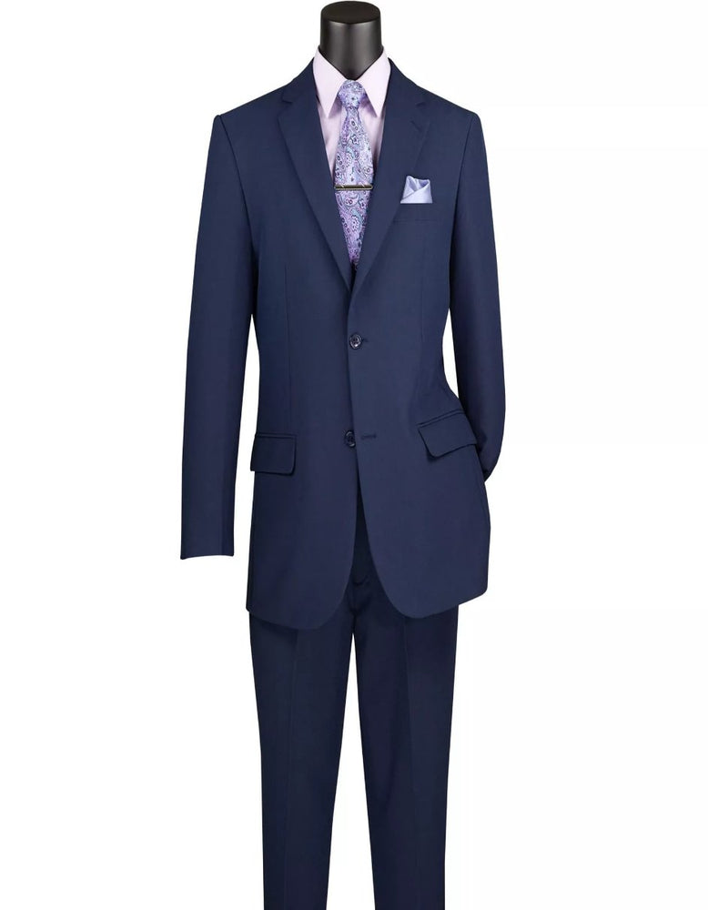 Mens Big and Tall Navy Blue Two Button Classic Fit Poplin Polyester Suit