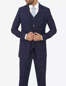 Mens Navy Blue Check 3 Piece 1920s Vintage inspired Suit