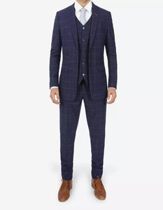 Mens Navy Blue Check 3 Piece 1920s Vintage inspired Suit