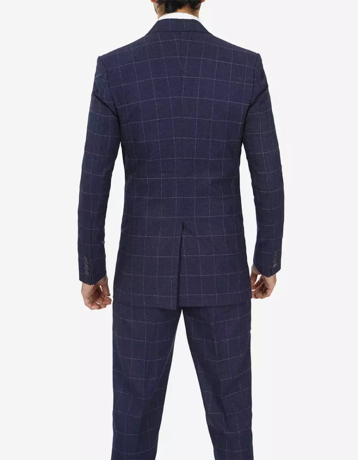 Mens Navy Blue Check 3 Piece 1920s Vintage inspired Suit