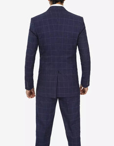 Mens Navy Blue Check 3 Piece 1920s Vintage inspired Suit