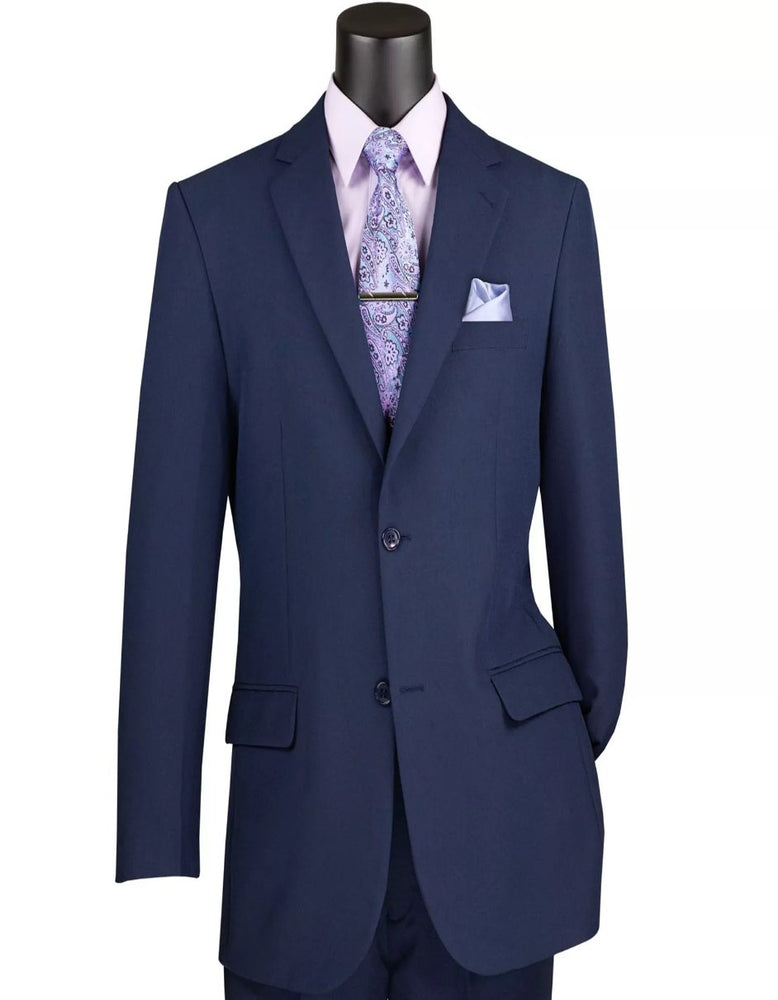 Mens Big and Tall Navy Blue Two Button Classic Fit Poplin Polyester Suit