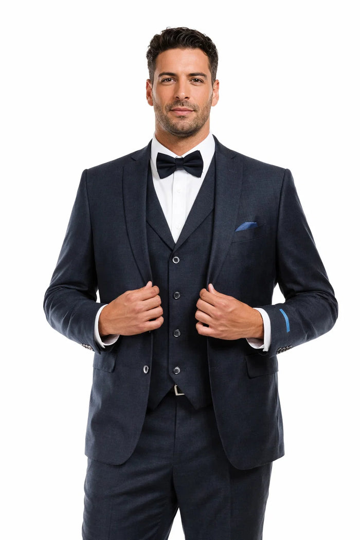  Navy Blue Vintage Tweed Wedding Suit