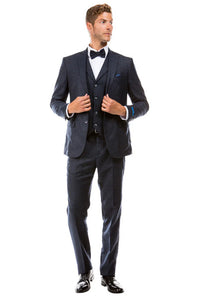  Navy Blue Vintage Tweed Wedding Suit