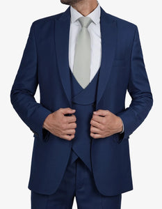 Mens Blue 3 Piece Wedding Vollmer Peak Lapel Suit