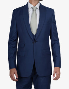 Mens Blue 3 Piece Wedding Vollmer Peak Lapel Suit