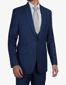 Mens Blue 3 Piece Wedding Vollmer Peak Lapel Suit