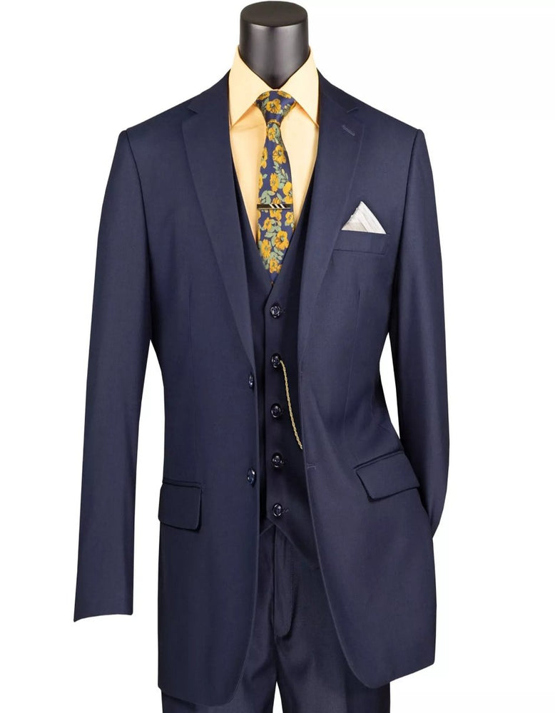 Mens Big and Tall Navy Three Piece Two Button Classic Fit Suit