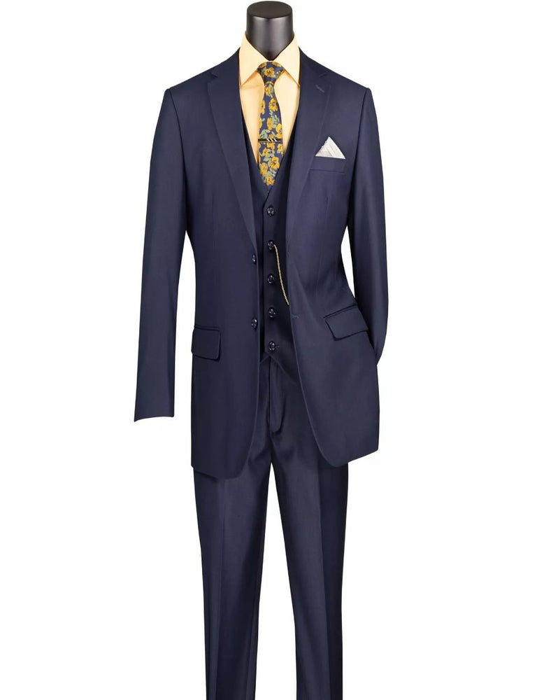 Mens Big and Tall Navy Three Piece Two Button Classic Fit Suit