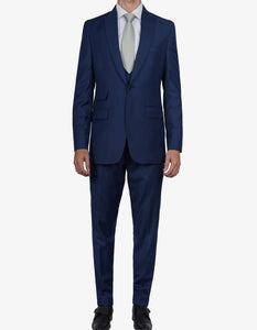 Mens Blue 3 Piece Wedding Vollmer Peak Lapel Suit