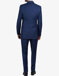 Mens Blue 3 Piece Wedding Vollmer Peak Lapel Suit