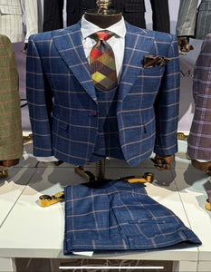Rossiman Men’s Navy & Gray Plaid Double-Breasted Suit –  Two-Piece Formalwear