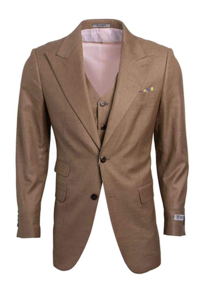 "Taupe Sharkskin Stacy Adams Men's 1-Button Suit with Peak Lapel"