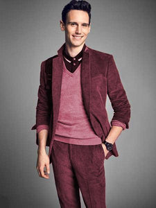 Men's Burgundy ~ Wine ~Maroon Suit 2 Buttons Style CORDUROY SUIT ( Blazer Sportcoat + Slacks) Burgundy Suit