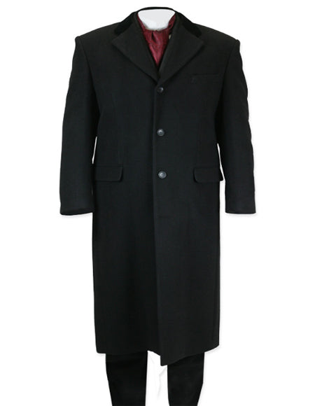 Men's Full Length Long Men's Dress Topcoat - Winter Coat In Black