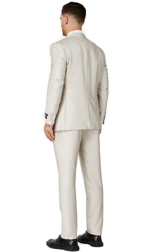 Mens Beige Double Back Vent Notched Lapel Suit Slim Fit