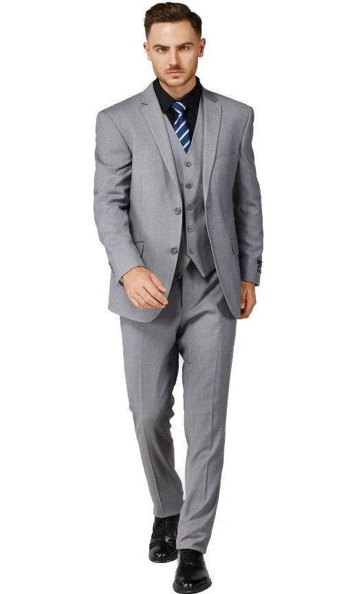 Mens Solid Light Gray Two Button Notched Lapel Suit Slim Fit