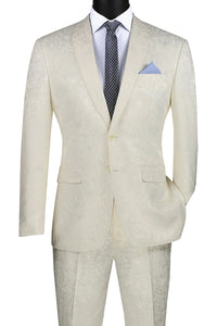 Ivory Men's Slim Fit Paisley Wedding & Prom 2026 Suit - Shiny Finish