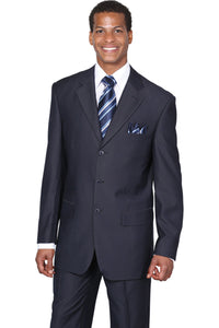 Mens Classic 3 Button Wool Feel Suit in Navy Blue