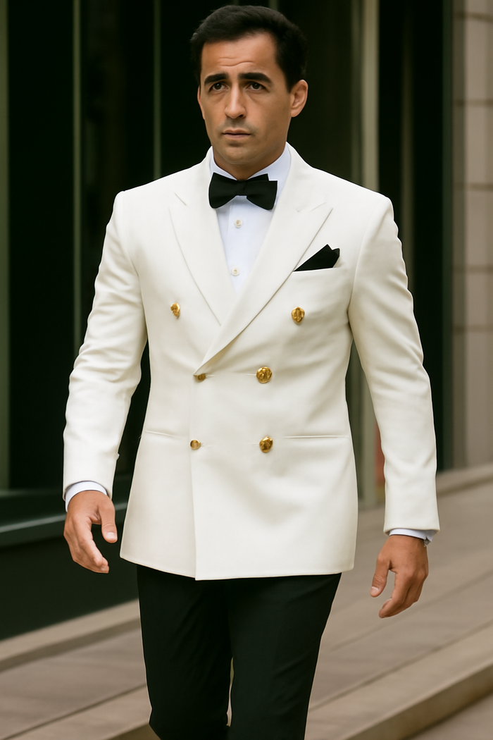 Ivory Double Breasted Dinner Jacket - Cream Dinner Jacket - Off White Color With Gold Buttons