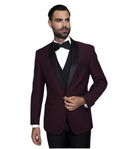 Men's Burgundy ~ Wine ~ Maroon Color Shawl Collar Dinner Jacket Black Lapel 1 Button Blazer Sport coat