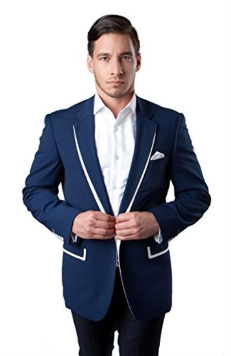 Men's Tazio 1 Button Slim Fit Dark Blue Blazer