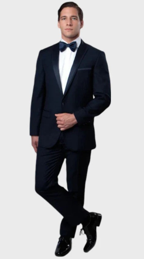 Big and Tall Tuxedo - Flat Front Pants Navy 1 Button Peak Lapel Tuxedo