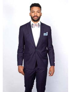 Men’s Slim Fit 100% Wool Suit by Rossiman Rossi | Peak Lapel Jacket & Plum Tapered Pants – Italian Tailored Luxury 3-Piece Suit