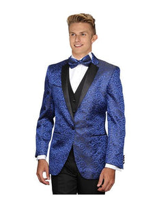 Men's 1 Button Royal Blue Floral Sateen Unique Paisley Sport Coat Sequin Shiny Flashy Silky Satin Stage Blazer / Sport coat / Dinner Jacket Blazer Looking