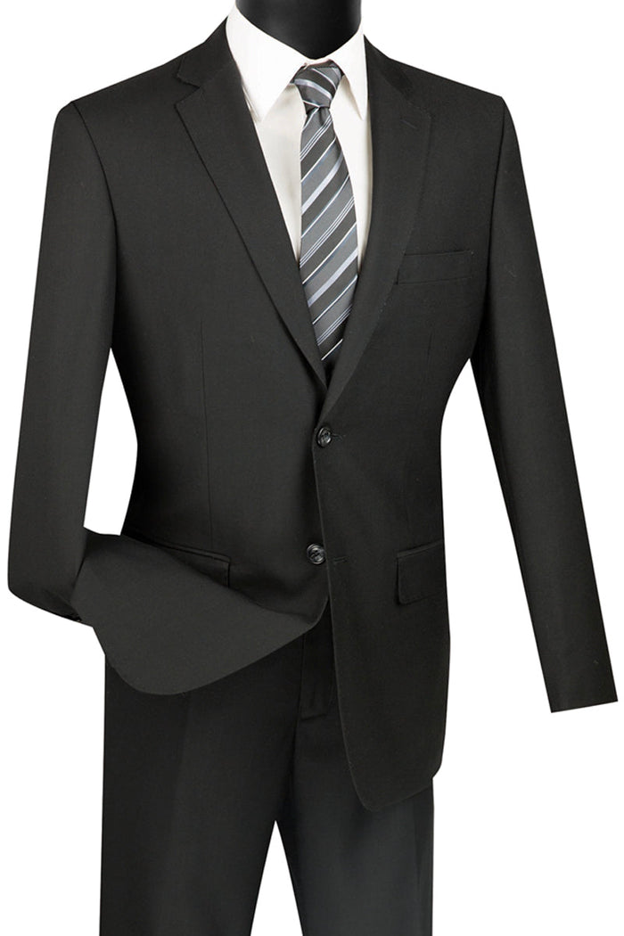 Mens 2 Button Wool Feel Slim Fit Suit in Black
