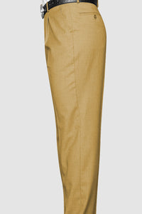 Men's 100% Wool Classic Fit Pleated Dress Pant in Camel