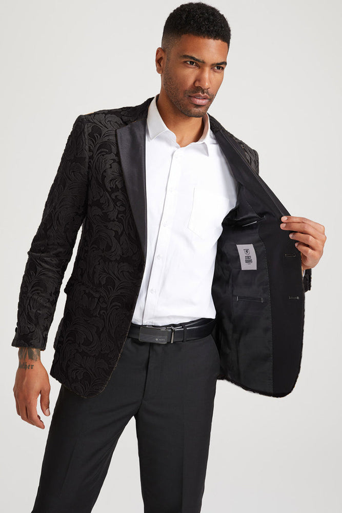 Men's Stacy Adam's Paisley Velvet Prom & Wedding Tuxedo Jacket in Black