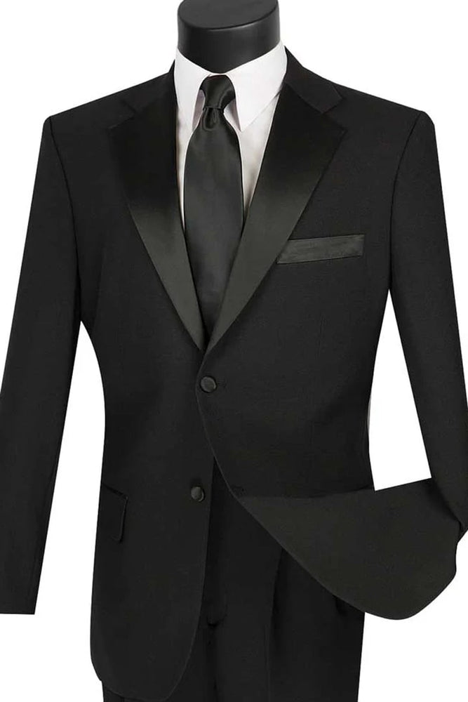 Black  Prom Tuxedo Suit -Black Wedding Suit - Mens Classic 2 Button Poplin Tuxedo