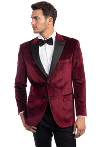 Burgundy Prom Tuxedo Suit - Burgundy Wedding Suit - Men's Two Button Peak Lapel Velvet Wedding & Prom Tuxedo Jacket In Burgundy