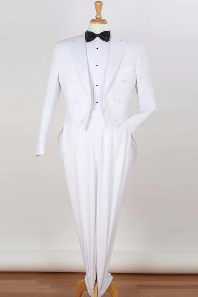 White  Prom Tuxedo Suit - White  Wedding Suit - Mens Classic Fit Long Tail Tuxedo